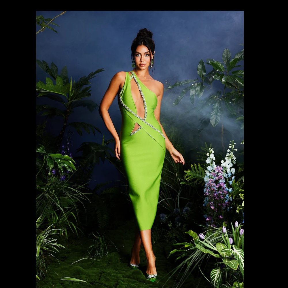 Rhinestone Cutout Bandage Midi Dress